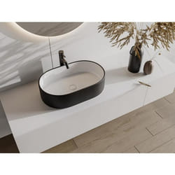 Vasque à poser bicolore en céramique ovale - Blanc et noir - 56 x 355 cm - IWA II
