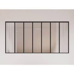 Verrière atelier en aluminium thermolaqué et verre dépoli - 210x105 cm - Noir - BAYVIEW