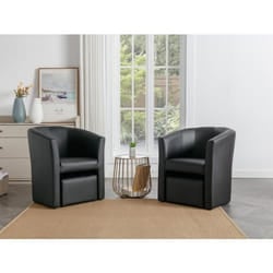 Fauteuil cabriolet et pouf en simili noir JOVANA