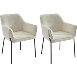Pascal Morabito - Lot de 2 chaises avec accoudoirs en tissu bouclette et métal noir - Crème - aketi de