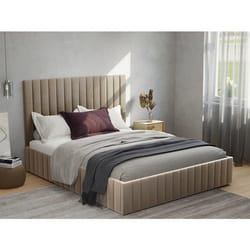 Lit Coffre 160 X 200 Cm Avec Tête De Lit Coutures Verticales - Velours - Taupe + Matelas - Larali De Pascal Morabito