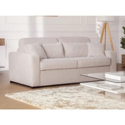 Canapé 3 places convertible express en velours côtelé beige - Couchage 140 cm - Matelas 16 cm - MONDOVI