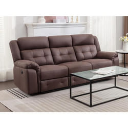 Canapé 3 places relax électrique en microfibre aspect cuir vieilli marron ORTIANO