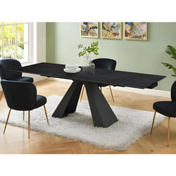 Table à manger extensible 6 à 10 personnes en verre trempé céramique et métal - Effet marbre noir - LOZIPA de Maison Céphy