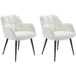 Lot de 2 chaises avec accoudoirs - Tissu bouclette et métal noir - Blanc - pega de Pascal Morabito