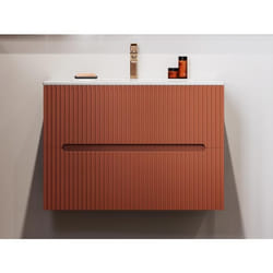 Meuble de salle de bain suspendu avec vasque à encastrer - Strié terracotta - 80 cm - PAVANI