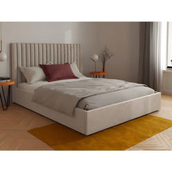 Vente-unique - Lit Coffre 160 X 200 Cm Avec Tête De Lit Coutures Verticales - Tissu - Taupe + Matelas - Sarah