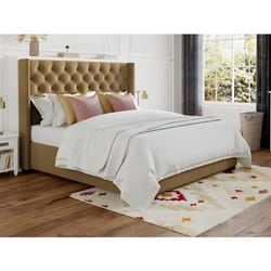 Lit 180 x 200 cm avec tête de lit capitonnée - Tissu - Beige + Matelas - MASSIMO II