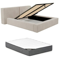 Lit coffre 140 x 190 cm - Velours côtelé - Beige + Matelas - timano de Pascal Morabito
