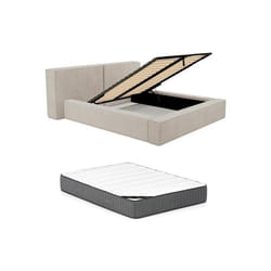 Lit coffre 160 x 200 cm - Velours côtelé - Beige + Matelas - TIMANO de Pascal Morabito