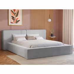 Lit coffre 160 x 200 cm - Velours côtelé - Gris clair + Matelas - TIMANO de Pascal Morabito