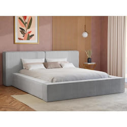 Lit coffre 180 x 200 cm - Velours côtelé - Gris clair + Matelas - TIMANO de Pascal Morabito