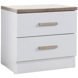 Vente-unique - Table de chevet avec 2 tiroirs - Blanc et naturel - skaido