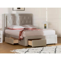 Lit avec tiroirs 160 x 200 cm - Tissu velours - Beige + Matelas - LEOPOLD