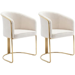 Lot de 2 chaises avec accoudoirs en tissu bouclette et métal - Blanc et doré - josethe de Pascal Morabito