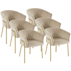 Lot de 6 chaises avec accoudoirs en velours et métal doré - Beige - zaova de Pascal Morabito