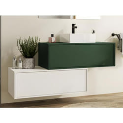 Meuble de salle de bain suspendu vert et blanc avec simple vasque carrée et deux tiroirs - 94 cm - TEANA II