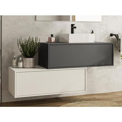 Meuble de salle de bain suspendu gris anthracite et blanc avec simple vasque carrée et deux tiroirs - 94 cm - TEANA II