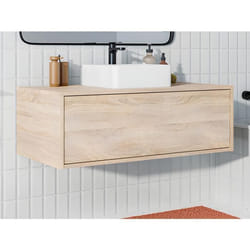 Meuble de salle de bain suspendu coloris naturel clair avec simple vasque carrée - 94 cm - TEANA II