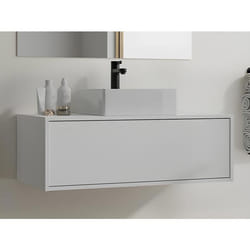 Meuble de salle de bain suspendu blanc avec simple vasque carrée - 94 cm - TEANA II