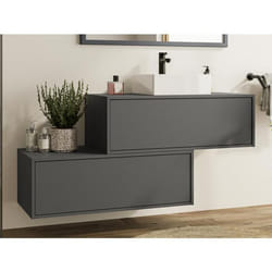 Meuble de salle de bain suspendu gris anthracite avec simple vasque carrée et deux tiroirs - 94 cm - TEANA II