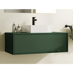 Meuble de salle de bain suspendu vert mat avec simple vasque carrée - 94 cm - TEANA II