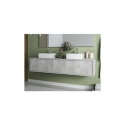 Meuble de salle de bain suspendu gris béton avec double vasque - L150 cm - ISAURE II