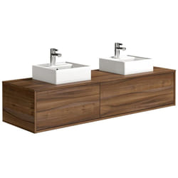 Vente-unique - Meuble de salle de bain suspendu coloris naturel foncé avec double vasque - L150 cm - isaure ii