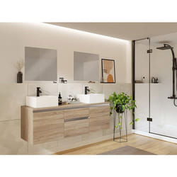 Vente-unique - Meuble De Salle De Bain Suspendu Avec Double Vasque Et Miroirs - Naturel Clair - 150 Cm - Jimena Ii