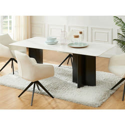 Vente-unique - Table À Manger 8 Personnes En Céramique Et Mdf - Effet Marbre Blanc Et Noir - Sinan