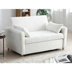 Canapé 2 Places Convertible En Tissu Bouclette Blanc Ayla