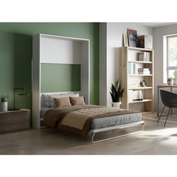 Lit escamotable 140 x 200 cm - Ouverture verticale manuelle - Blanc + matelas - MALINA II