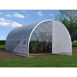 Serre tunnel avec structure en acier et porte 12 m² - L300 x l400 x H200 cm - Blanc - ALOCASIA