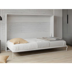 Vente-unique - Lit Escamotable 140 X 200 Cm - Ouverture Horizontale Manuelle - Blanc Et Gris + Matelas - Malina Ii