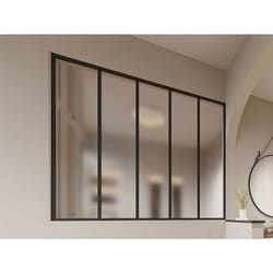 Verrière atelier en aluminium thermolaqué et verre dépoli - 150 x 130 cm - Noir - BAYVIEW