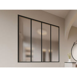 Verrière atelier en aluminium thermolaqué et verre dépoli - 120 x 130 cm - Noir - BAYVIEW