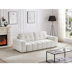 Vente-unique - Canapé 3 Places En Tissu Bouclette Blanc Sopelana