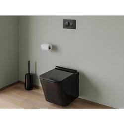 Pack WC suspendu en céramique noir mat avec option bâti-support et plaque de déclenchement ronde - CLEMONA