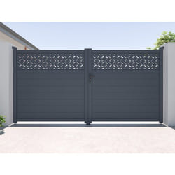Portail Battant Aluminium Semi Plein À Motifs L355 X H181 Cm Anthracite - Bazio