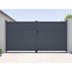 Portail battant aluminium persienné L355 x H181 cm anthracite - VIAZO