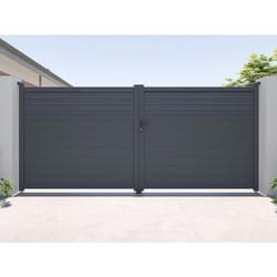 Portail battant aluminium persienné L397 x H181 cm anthracite - VIAZO
