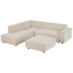 Pascal Morabito - Grand canapé d'angle gauche et pouf en velours côtelé beige borore de