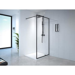 Paroi de douche à litalienne - 100 x 200 cm - Noir mat - Verre trempé - AMBERI