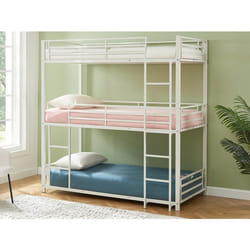 Lits Superposés Triple 3 X 90 X 190 Cm - Métal - Blanc + Matelas - Elouan Iii