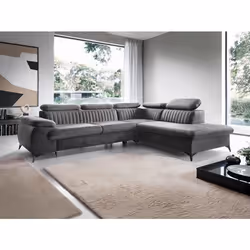 Canapé grand angle droit convertible en velours gris anthracite SAMARA de Pascal Morabito