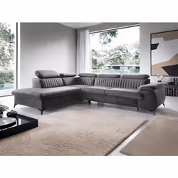 Canapé grand angle gauche convertible en velours gris anthracite SAMARA de Pascal Morabito