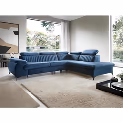 Canapé grand angle droit convertible en velours bleu nuit SAMARA de Pascal Morabito