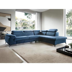Canapé grand angle droit convertible en velours bleu nuit SAMARA de Pascal Morabito
