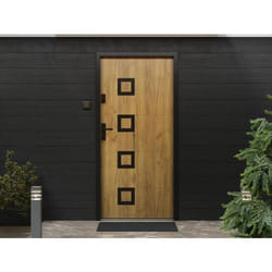 Porte dentrée en acier avec inox H207 x L100 cm effet chêne - poussant droit - TIFANA