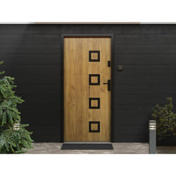 Vente-unique - Porte D'Entrée En Acier Avec Inox L207 X L100 Cm Effet Chêne - Poussant Gauche - Tifana